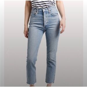 Agolde Riley Straight Jeans Size 27 Medium Wash Cropped Raw Hem 100% Cotton